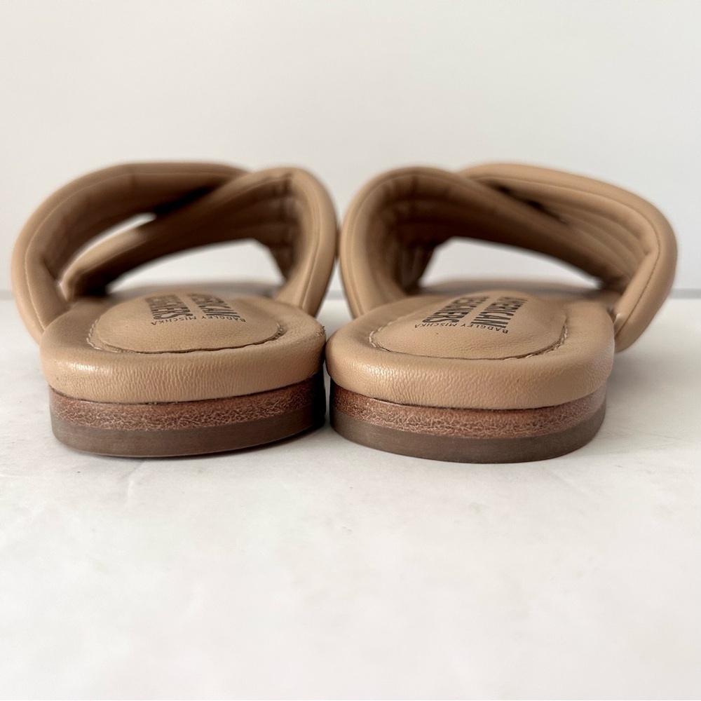 Leather Puffy Slide Strappy Sandal Shoe Spring Break Vacation Resort Tan Size 8 - Picture 4 of 9